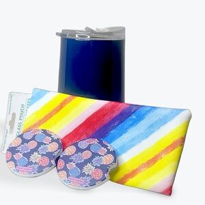 Women’s 4 Piece Road Trip Set 2 Car Coasters, Travel Cup, & Sunglasses Case